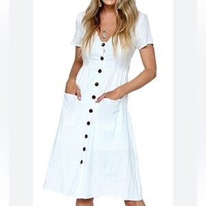 Japna White Button Down Short Sleeve Dress Linen Blend Size Small